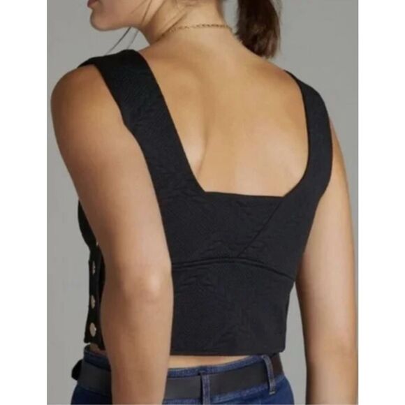 Anthropologie Maeve Textured Button Side V-neck Cropped top Size L - Picture 3 of 10